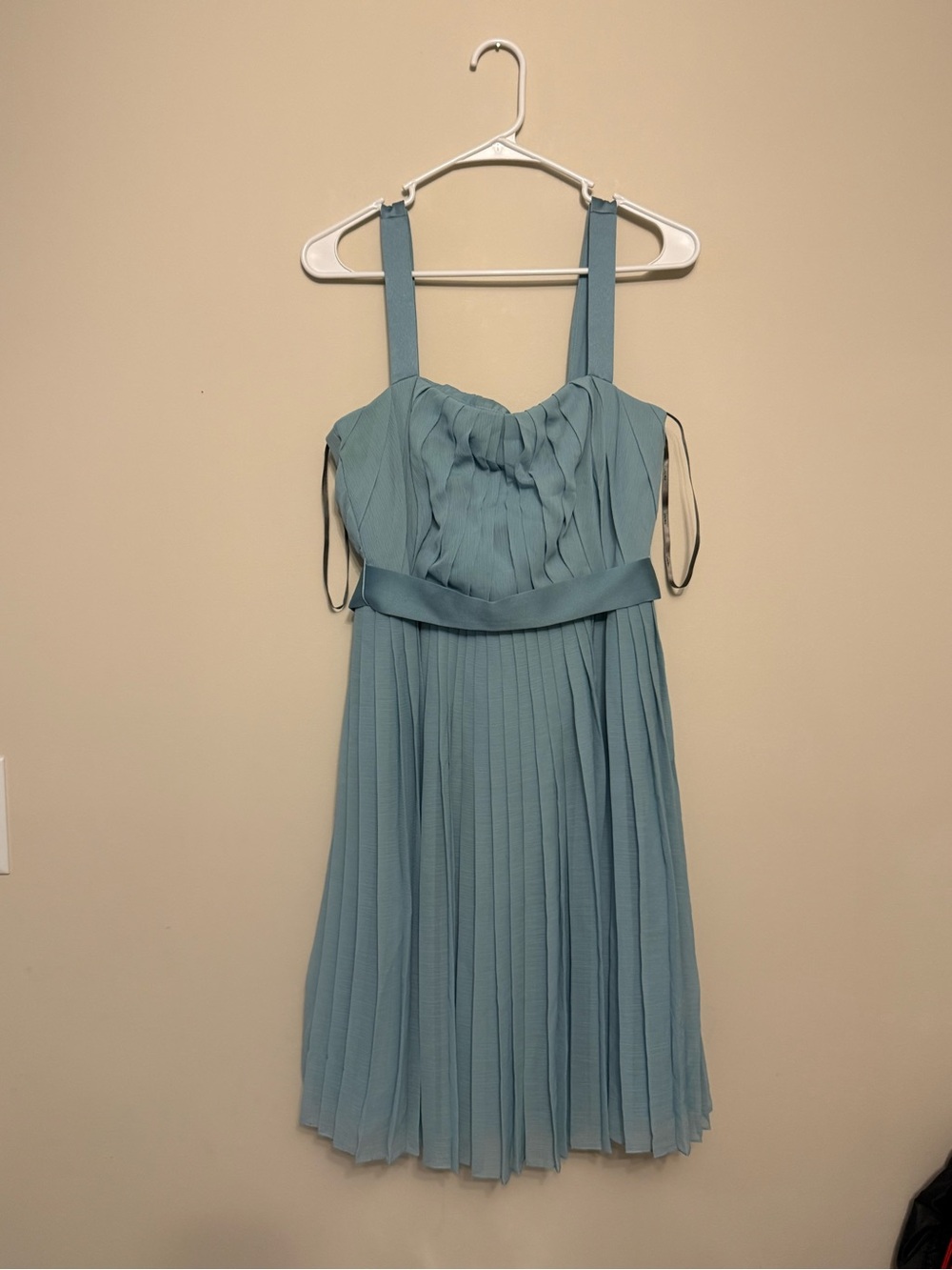 White by Vera Wang Pleated Strappy Dress in Dusty Blue